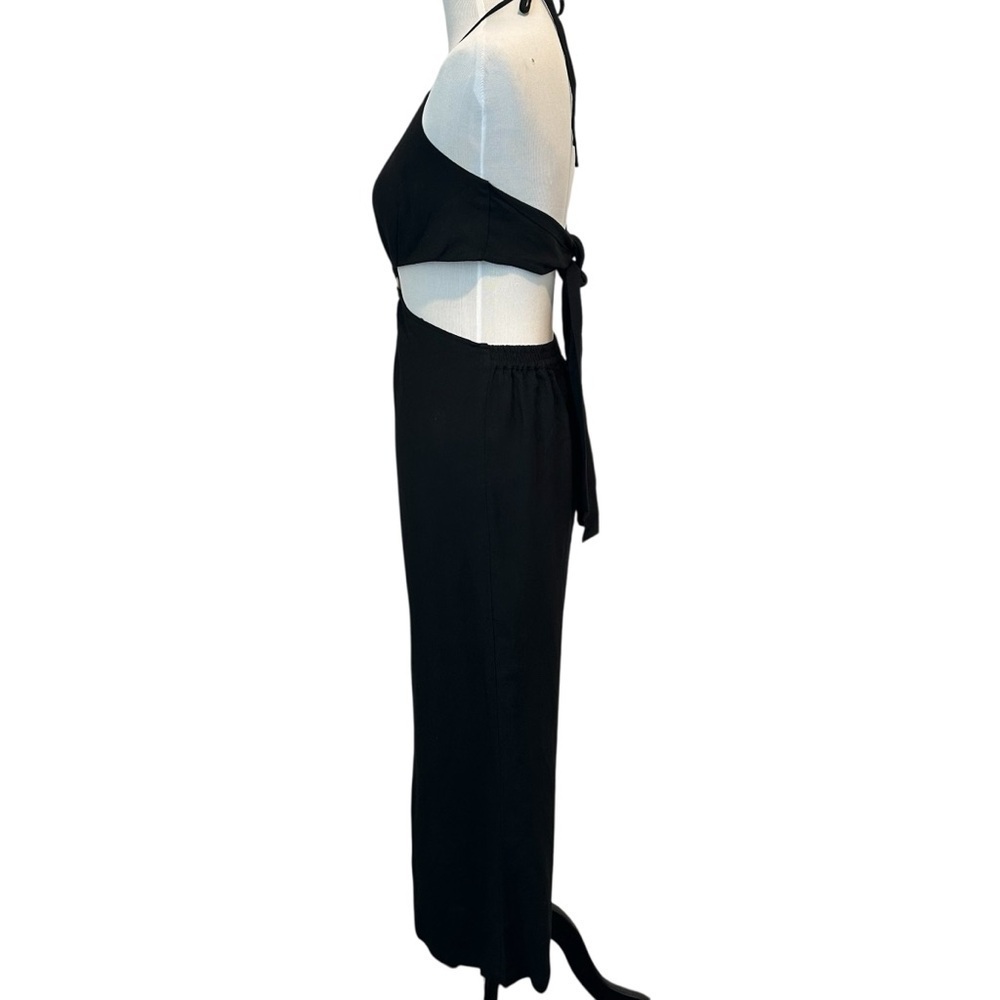 Elegant Black Fifth & Mode O Ring Black Linen Halter Jumpsuit - Picture 6 of 15